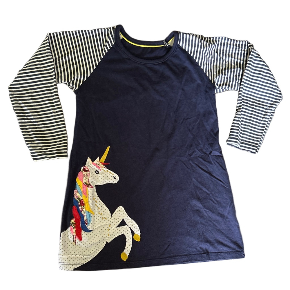 Girls Casual Dress Navy White Unicorn - Picture 1 of 4